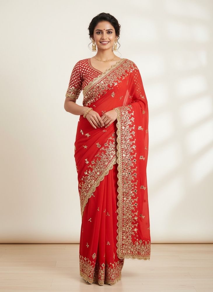 Red &amp; Gold Embellished Fabric