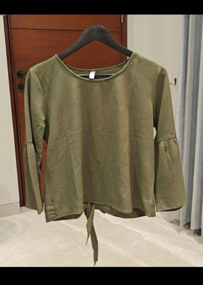 Chic Olive Green Bell Sleeve Top