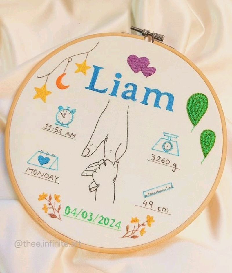 Hand Embroidered Hoop For Baby Welcome
