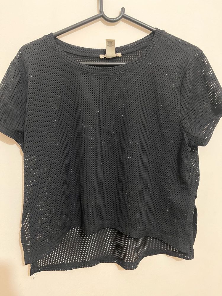 Black Mesh Crop Top