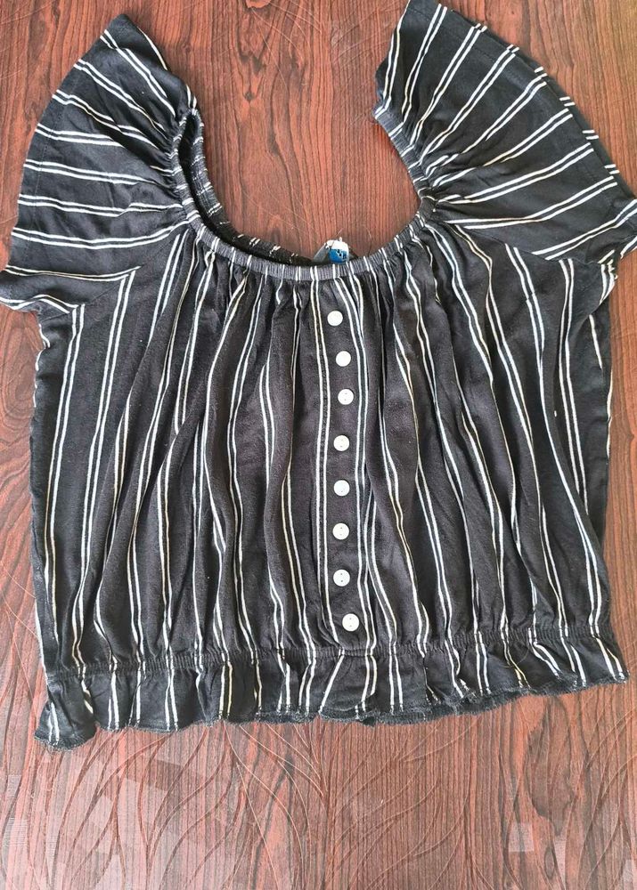 Striped Off-Shoulder Crop Top