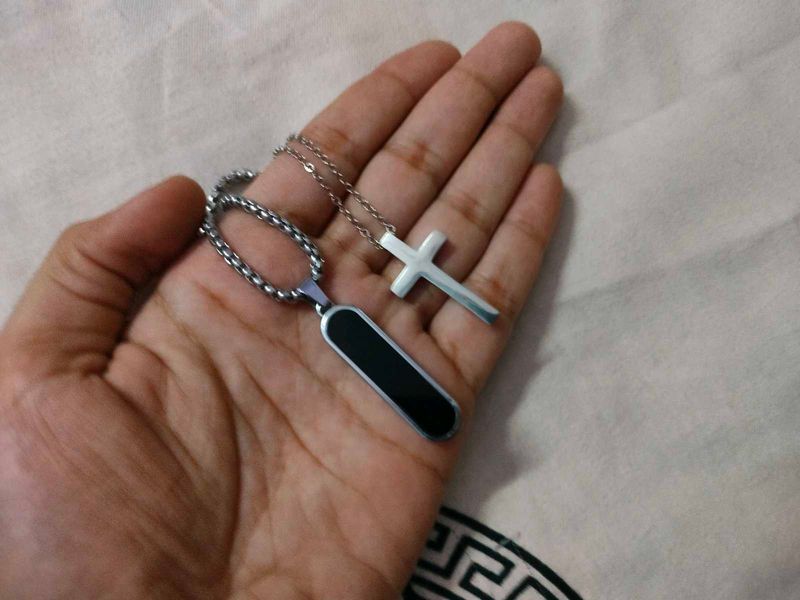 Black Pendant and Silver Cross Charm