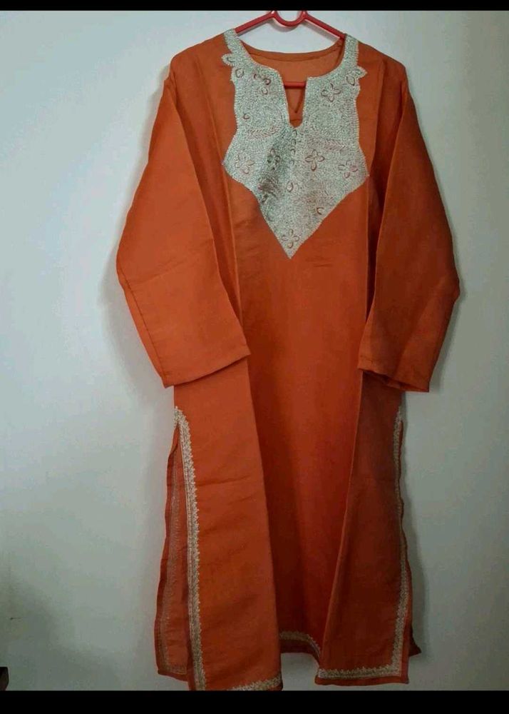 Orange Embroidered Kurta