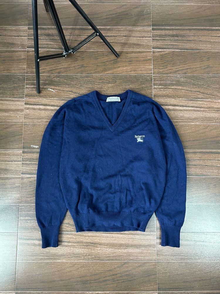 Burberrys Blue V-Neck Sweater