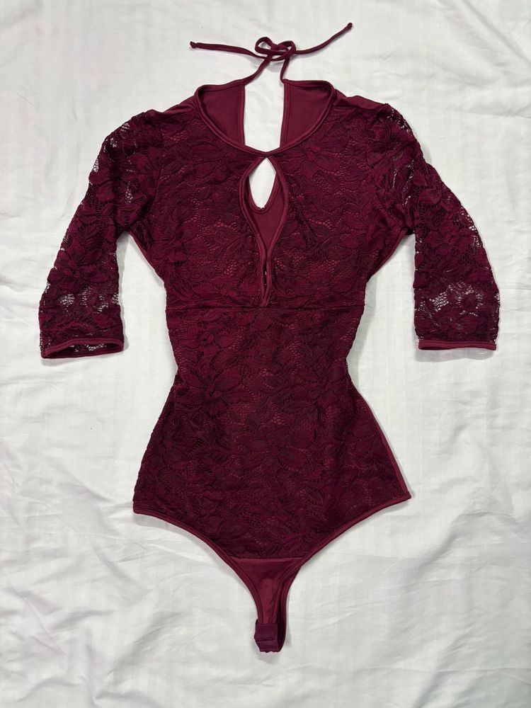 Burgundy Lace Bodysuit, looks premium