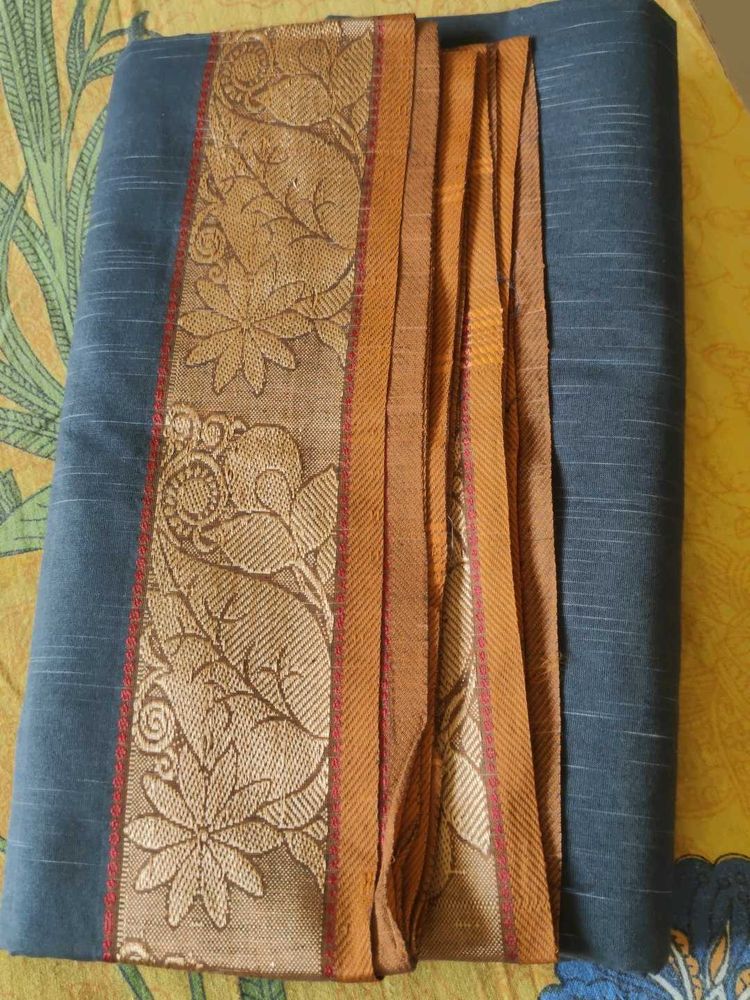 Elegant Blue Saree with Gold Border