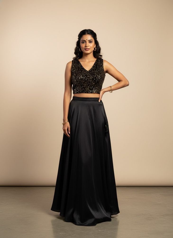 Sparkling Black Sequin Padded Blouse