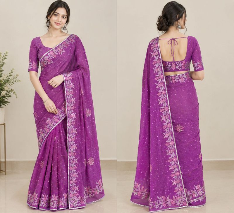 Embroidered Purple Saree