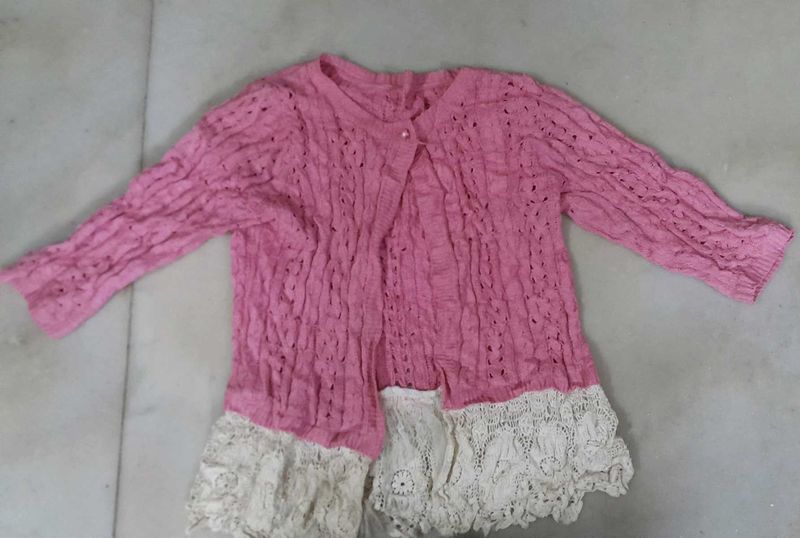 Chic Pink Lace Trim Cardigan
