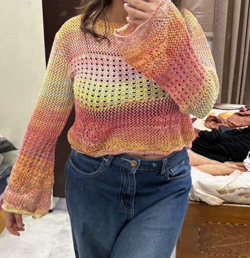 Colorful Crochet Knit Sweater