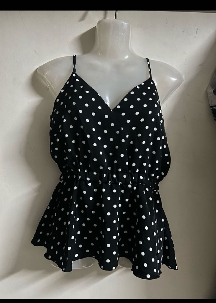 Black &amp; White Polka Dot Cami Top