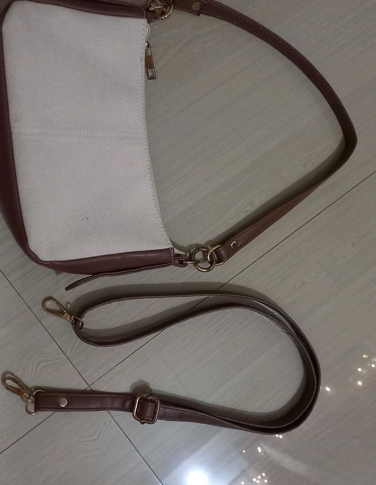 Chic Canvas &amp; Faux Leather Shoulder Bag