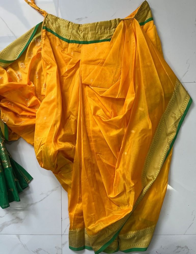 Traditional Yellow &amp; Green Silk Dhoti Set