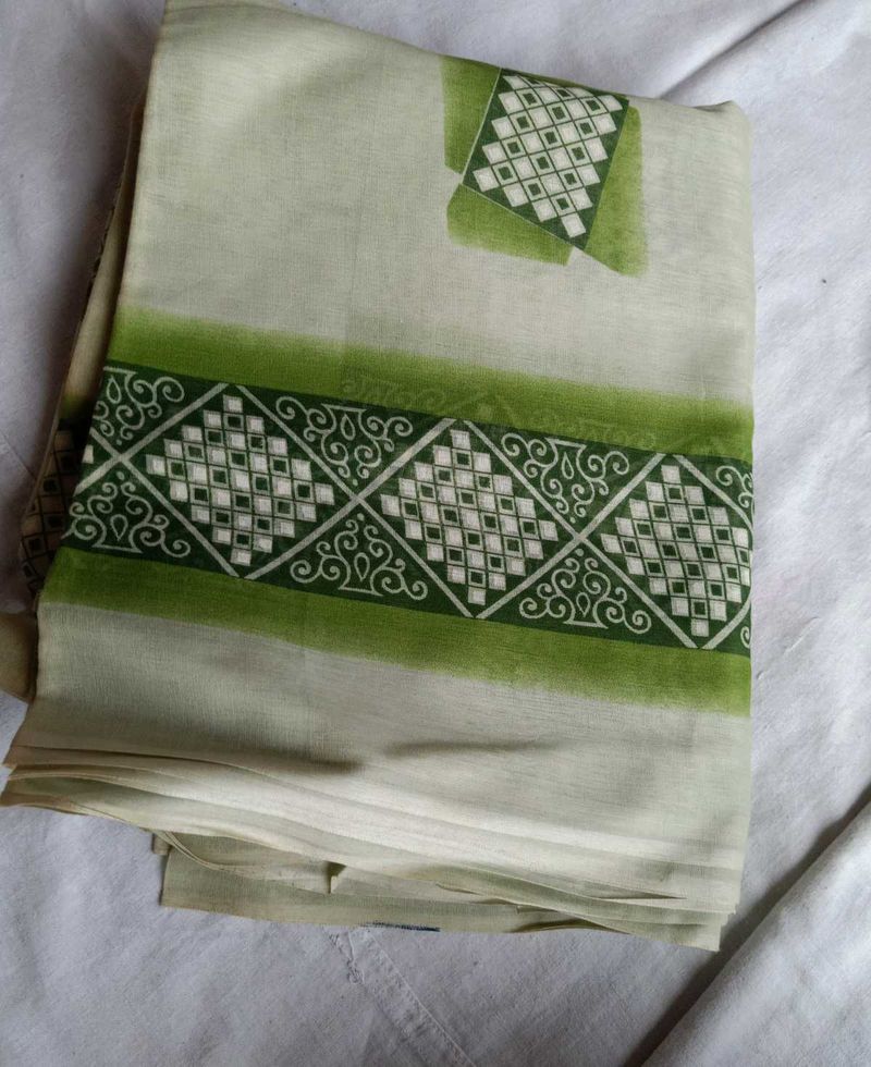 Elegant Cream &amp; Green Saree
