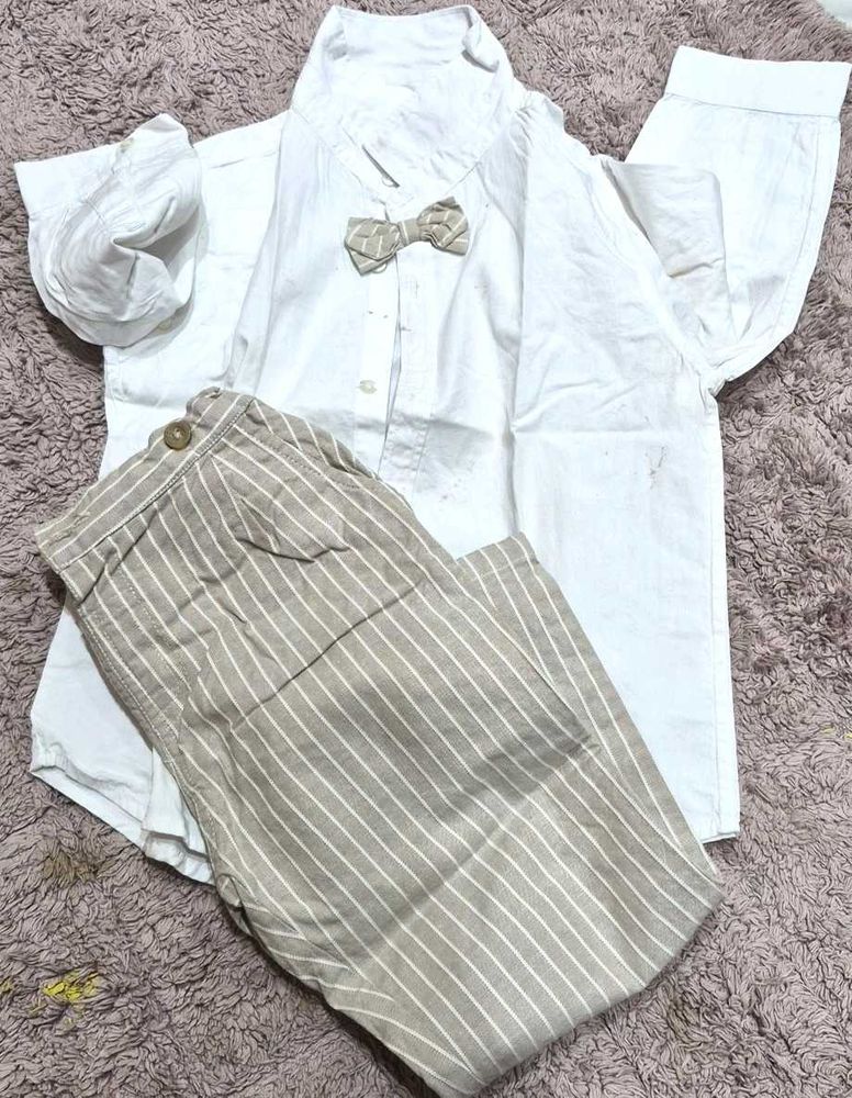 Boys Striped Pant Shirt Set with Bowtie