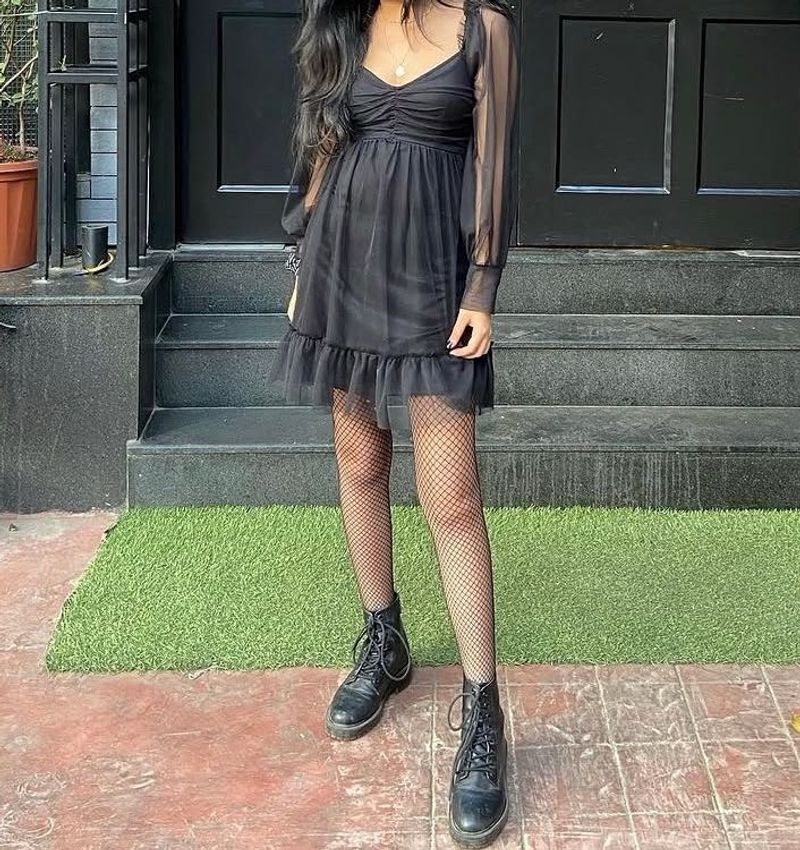 Chic Black Sheer Sleeve Dress