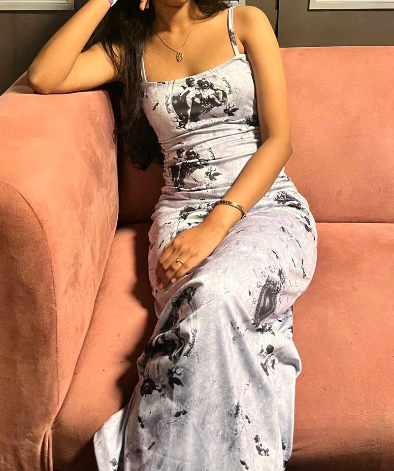 Grey &amp; Black Print Maxi Dress