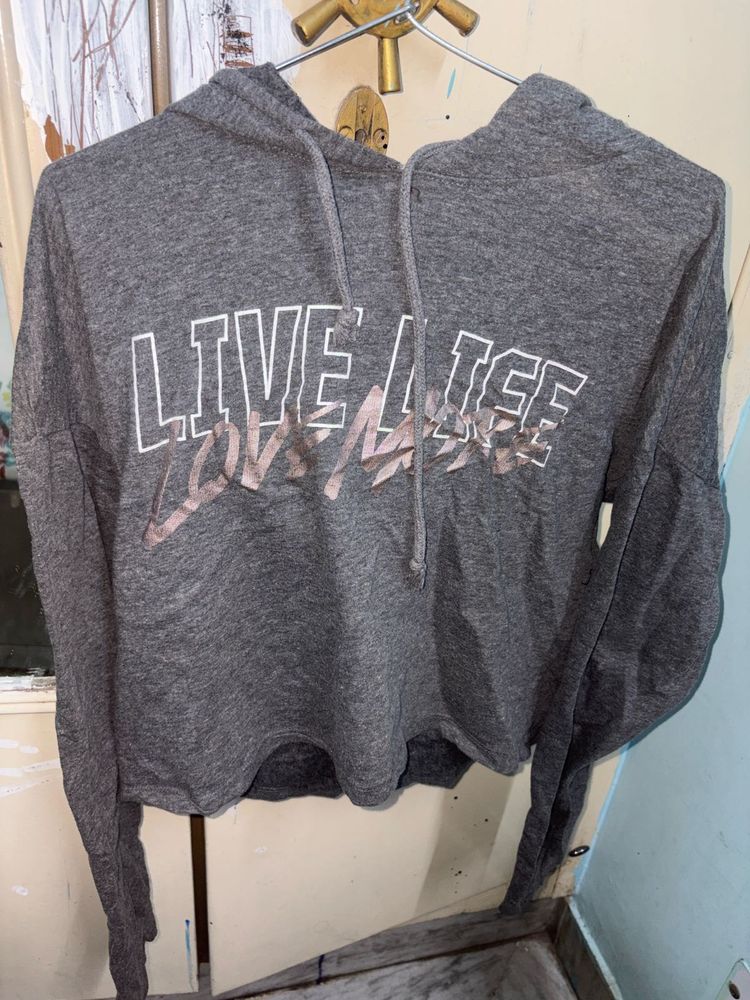 Grey Cropped Hoodie