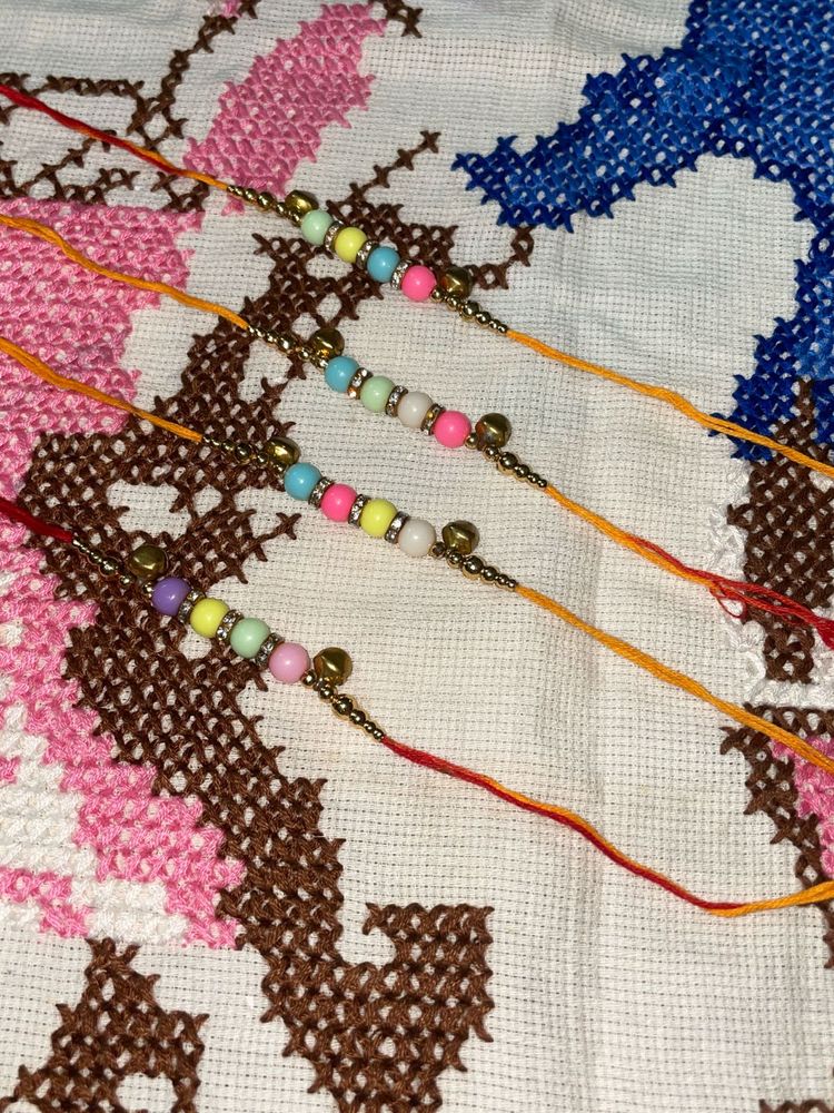 Boho Beaded Rakhi Bracelet set of 4 with ghungroo