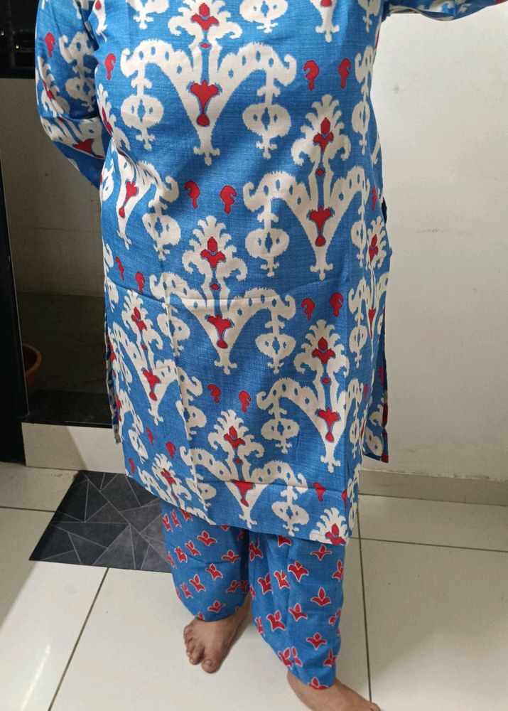 Blue Ikat Print Kurta Set