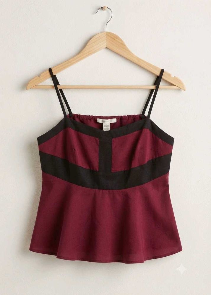 Maroon &amp; Black Peplum Camisole Top