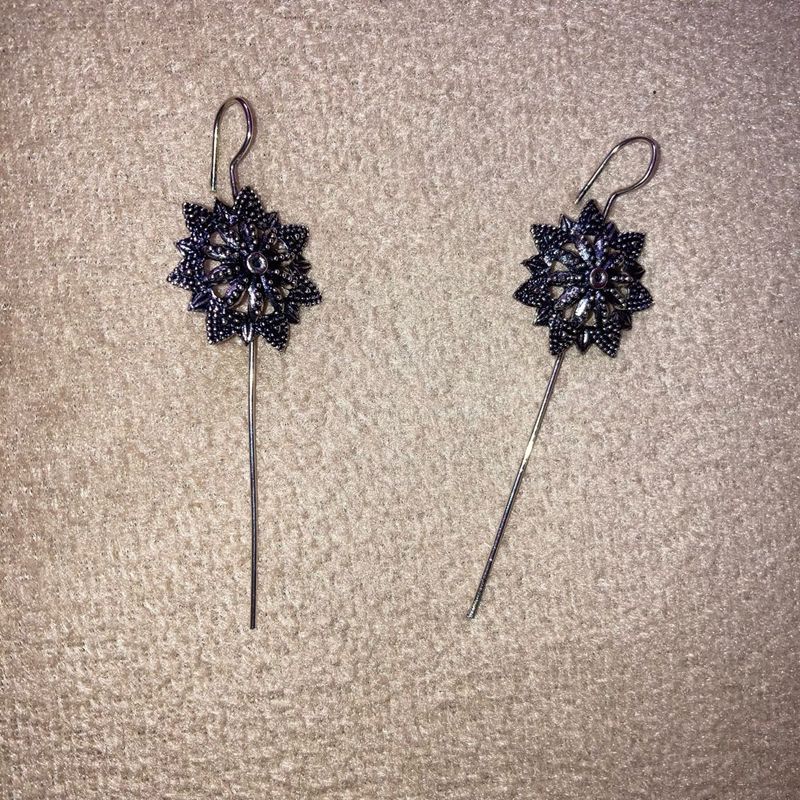 Unique Silver Tone Flower Ear Cuffs