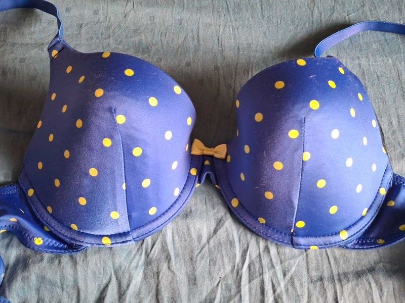 Cute Blue Polka dot  wired pushup Bra 34 c