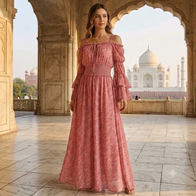 Boho Floral Off-Shoulder Maxi Dress