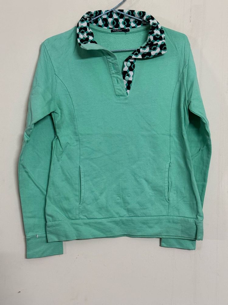 Aqua Green Collared Sweatshirt