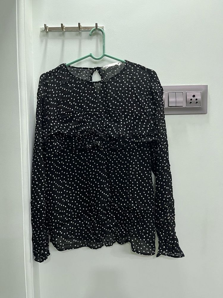 Chic Polka Dot Long Sleeve Blouse