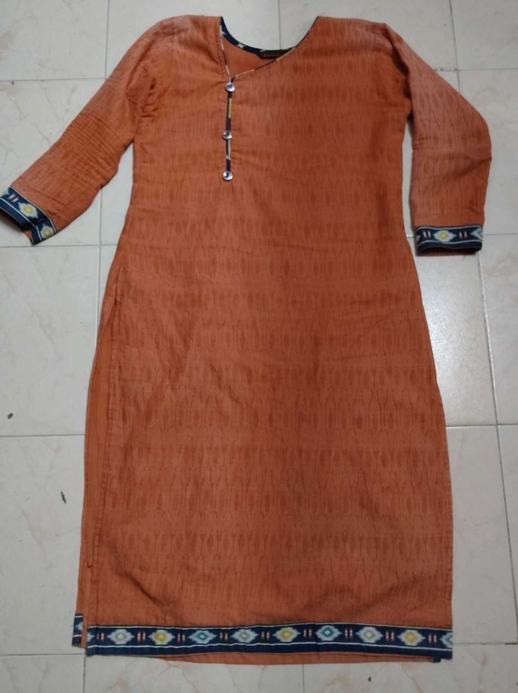 Orange Kurti with Printed Pattern