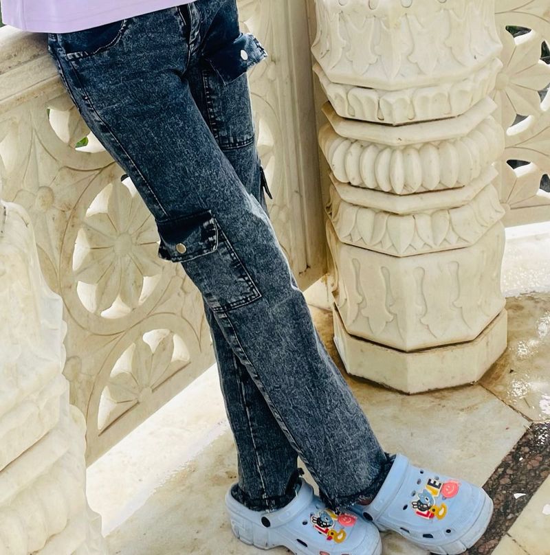 Trendy Acid Wash Cargo Jeans