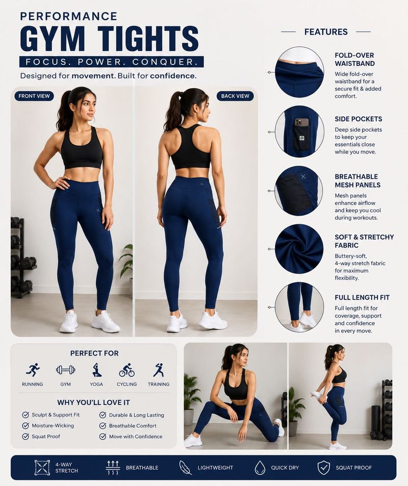Performance Gym Tights - Navy Blue