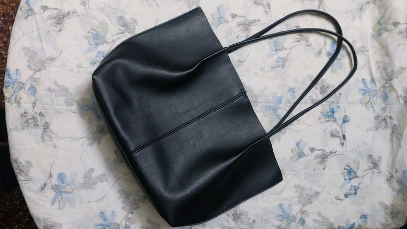 miniso Black Faux Leather Tote Bag