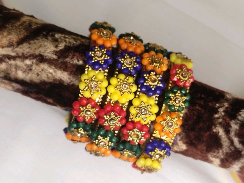 Vibrant Beaded Flower Bangles