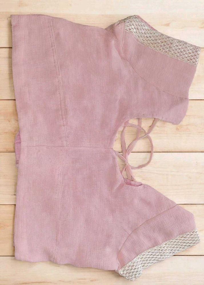 Elegant Pink Blouse with Silver Trim