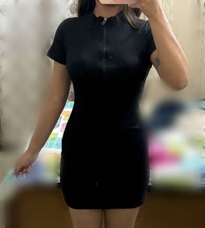 Sleek Black Zip-Up Mini Dress