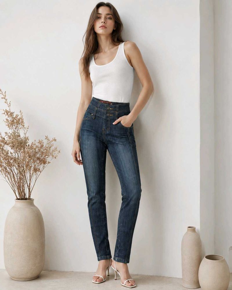 Timeless Dark Blue Denim | Mid-Rise Slim-Fit Jeans