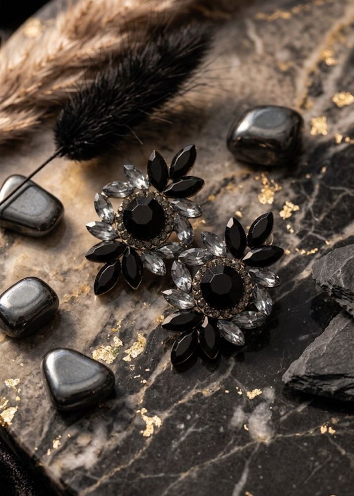 New Elegant Black Crystal Statement Earrings
