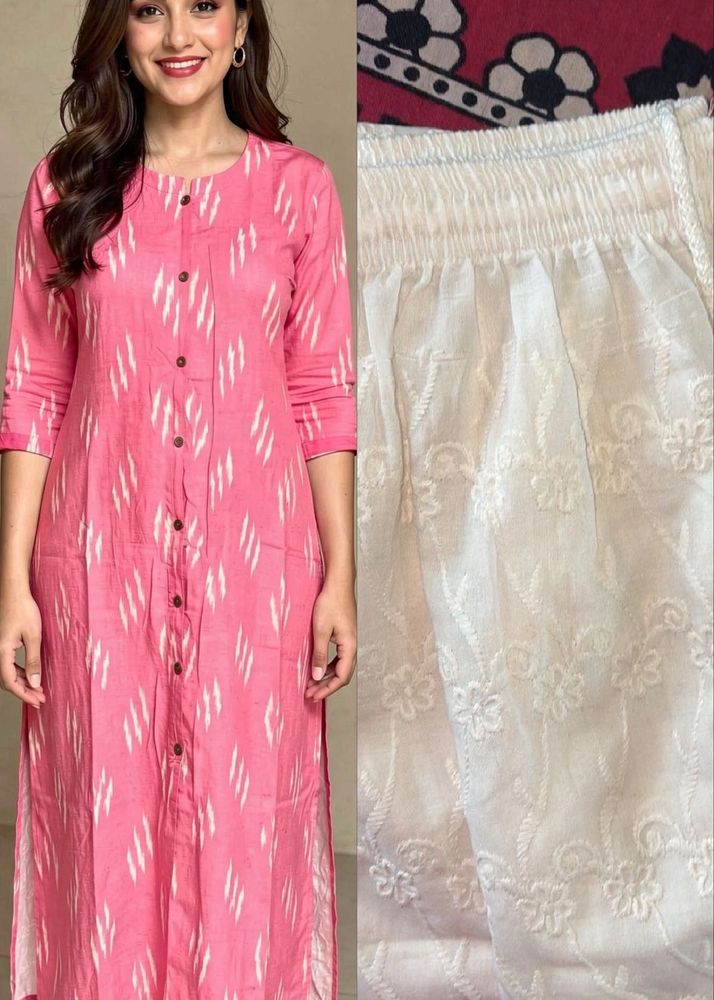 Pink Ikat Print Kurta with embroidery plazzo