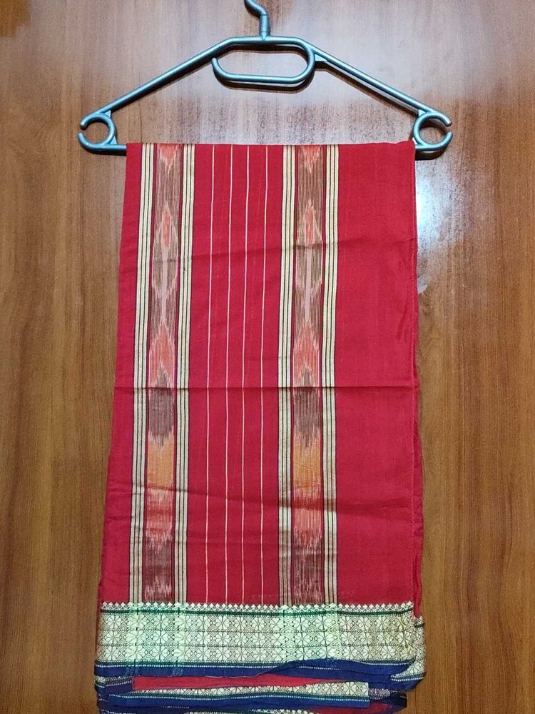 Red Sambalpuri Kotki Saree with Intricate Border