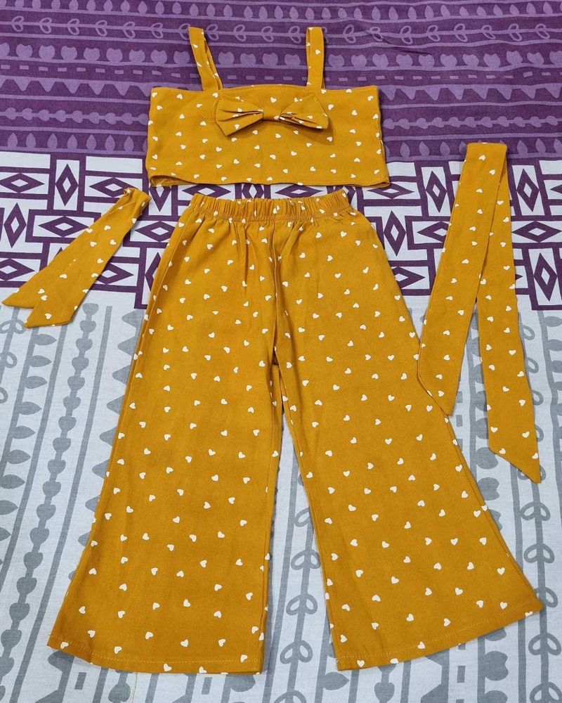 Heart Print Crop Top &amp; Pants Set