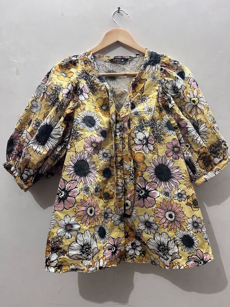 Yellow Floral Giant Puff Sleeve Top