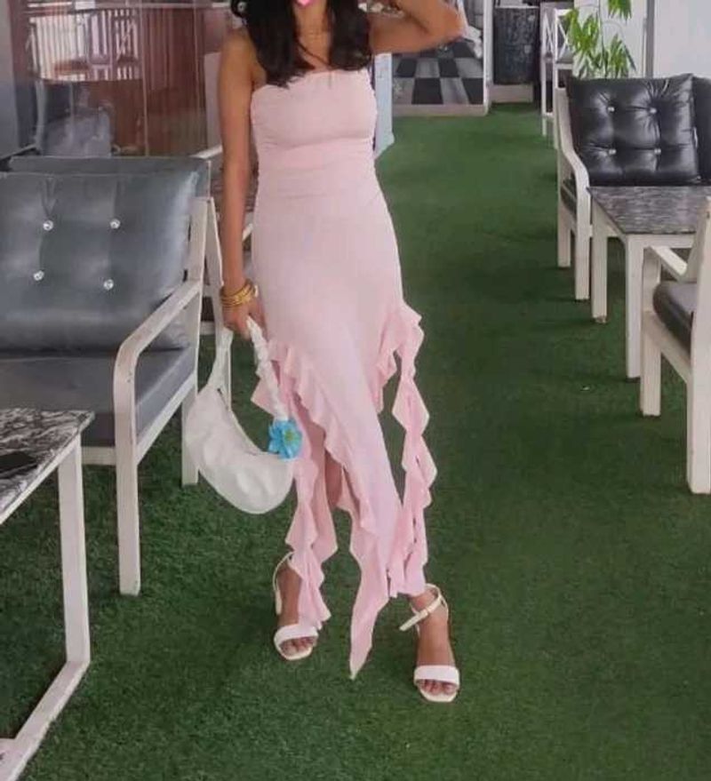 Pink Ruffle Strapless Dress