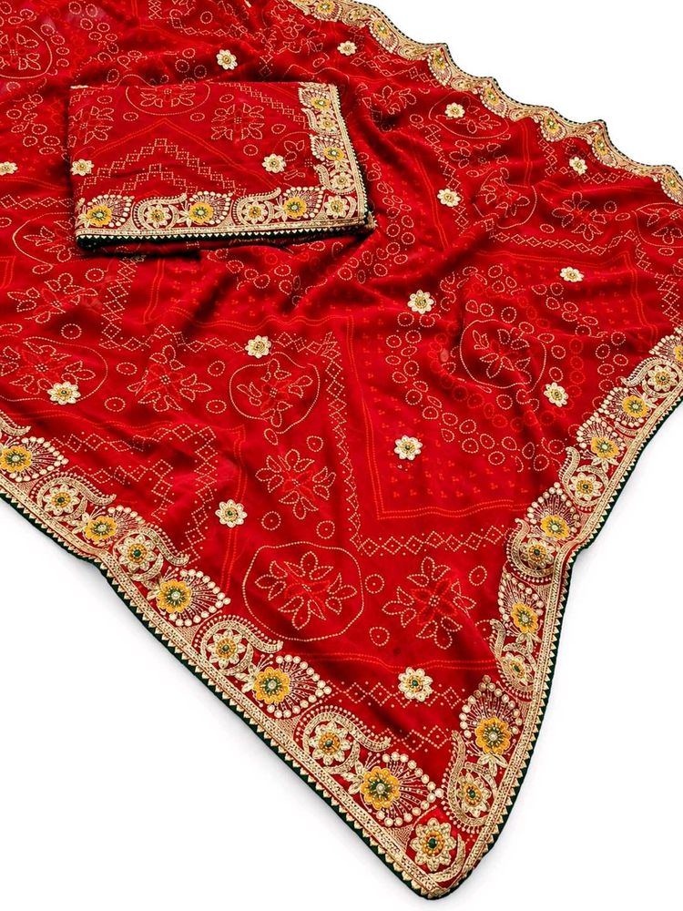 Women’s Red Traditional Bandhani Style Saree with