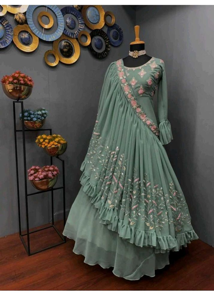 Elegant Sea Green Ethnic Gown