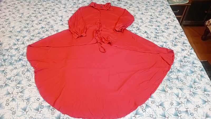 Vibrant Coral High Low Shrug Cum Tunic