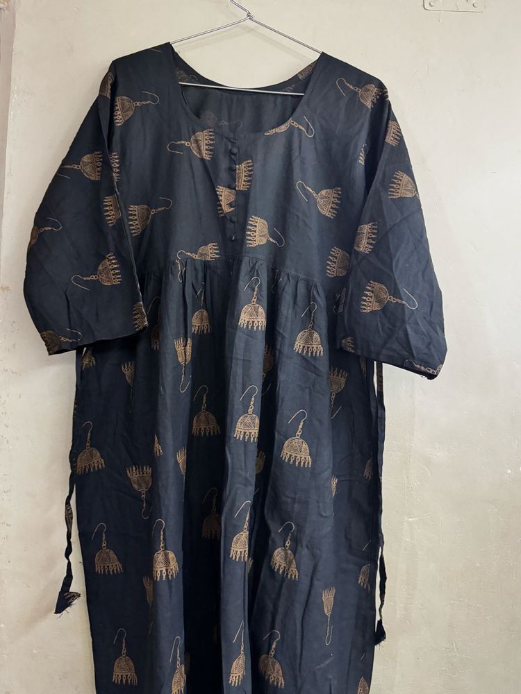 Stylish Black Kurta with Jhumka Print