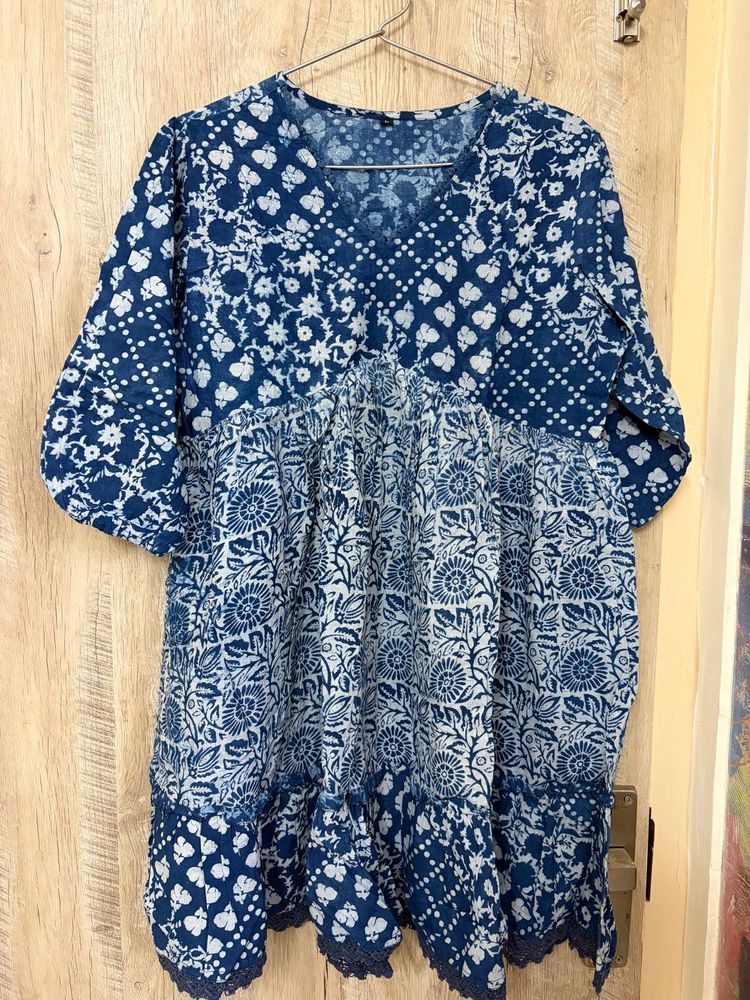 Blue &amp; White Block Print Kurta dress