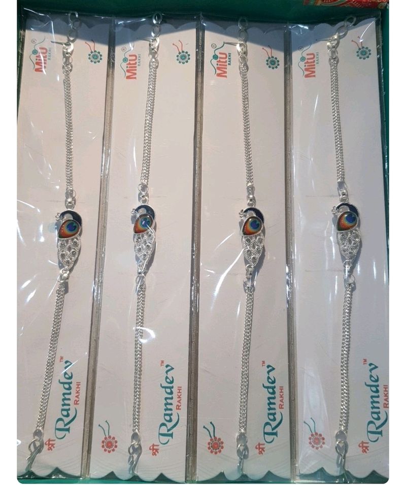 Silver Polish Rakhi Pecock🦚 Design (Peck Of 4)